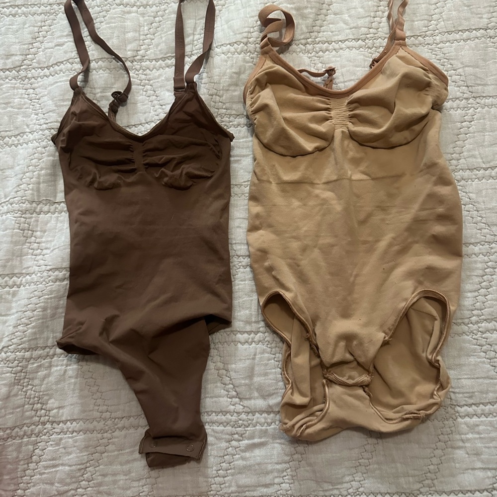 SKIMS Brown and Tan Shapewear Bodysuit Set